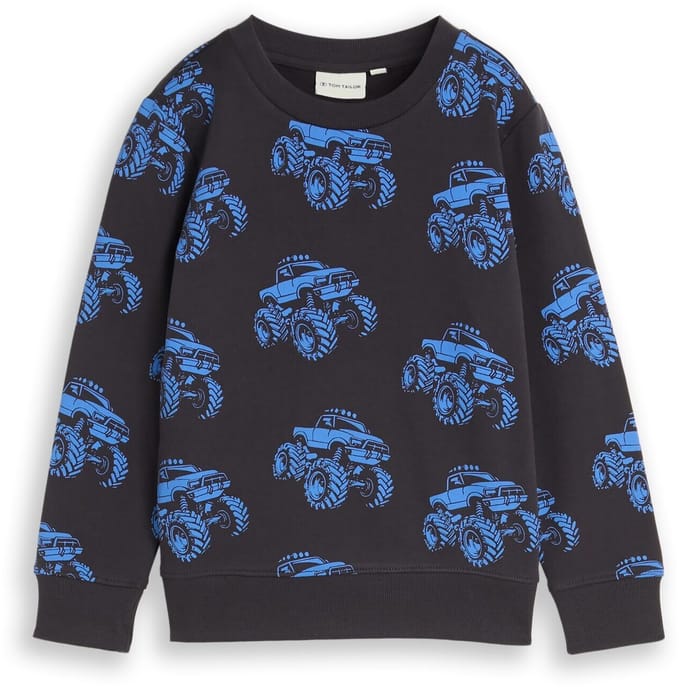 Tom Tailor - Sweatshirt met all-over print - Maat 92/98 - grey blue monster truck design