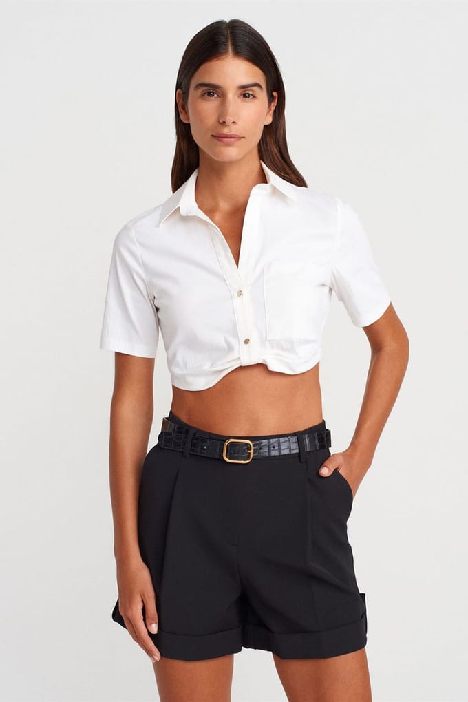 Dames Cropped Poplin Shirt
