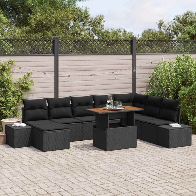 vidaXL - Tuinbank - Set - 9 - st - Zwart - poly - rattan