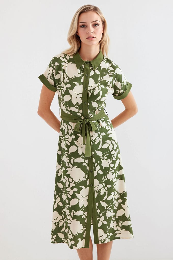 Bloemige Midi-jurk met Strik