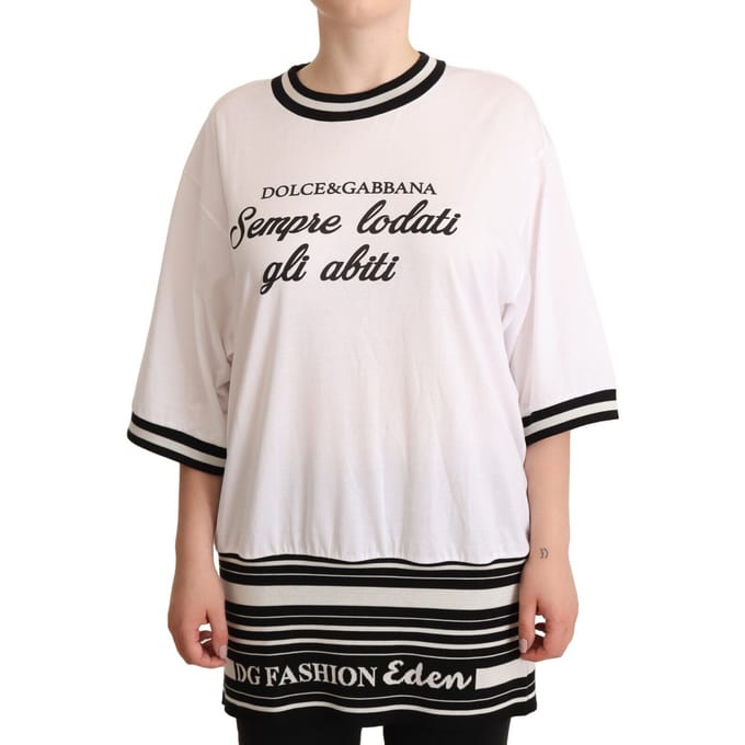 Dolce & Gabbana Dames Witte DG Modeprint Katoenen T-Shirt met Ronde Hals