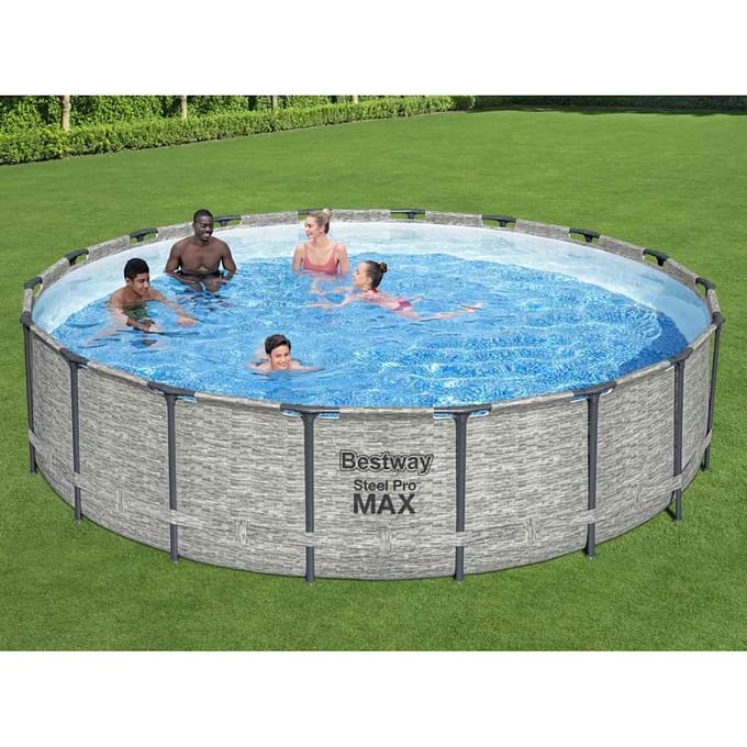 Bestway - Steel Pro MAX - Opzetzwembad inclusief filterpomp - 549x122 cm - Steenprint - Rond