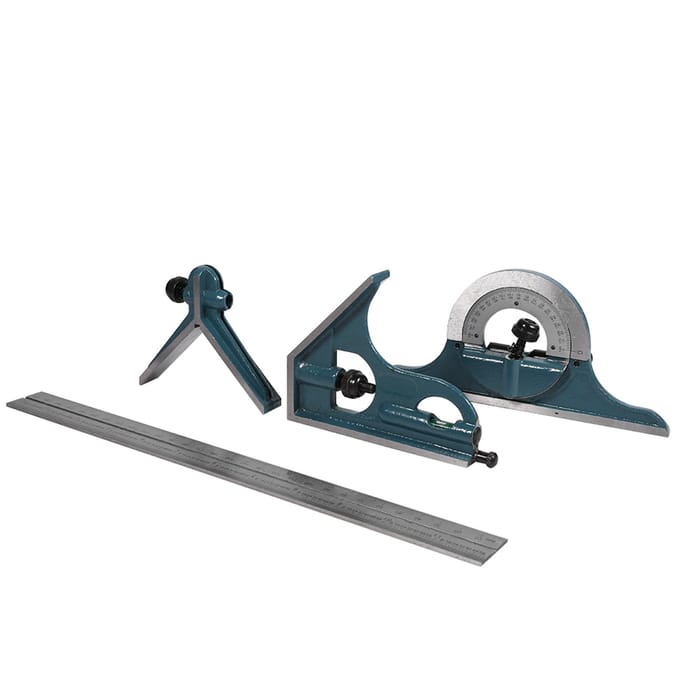 1x Roestvrij Staal Universele Hoekmeter 180 Graden Hoek Combinatie Vierkant Protractor Liniaal Set gray