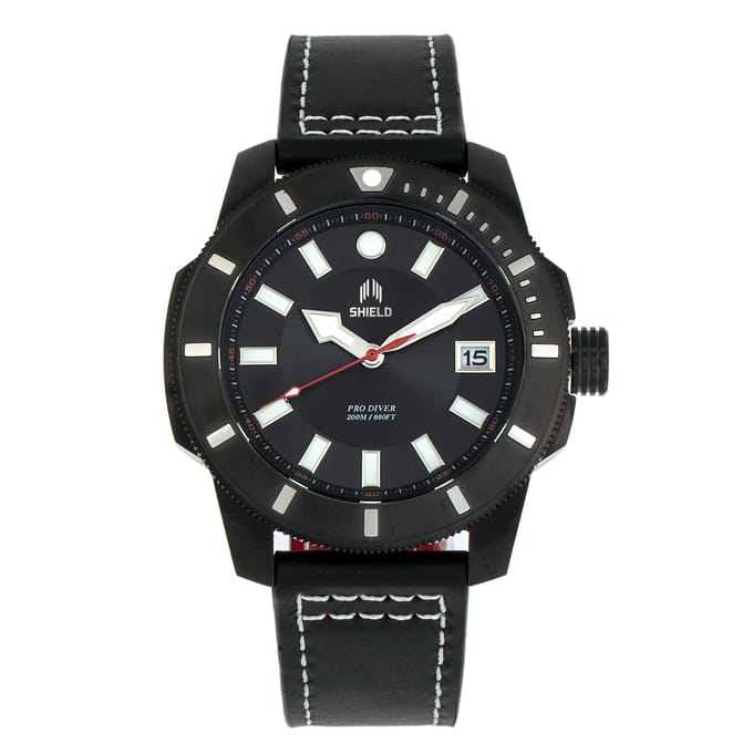 Shield Shaw lederen band duikhorloge voor heren met datum