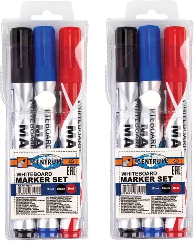 centrum Whiteboard marker/stift - 6x stuks - multi - uitwisbaar - kantoor/ school artikelen - set