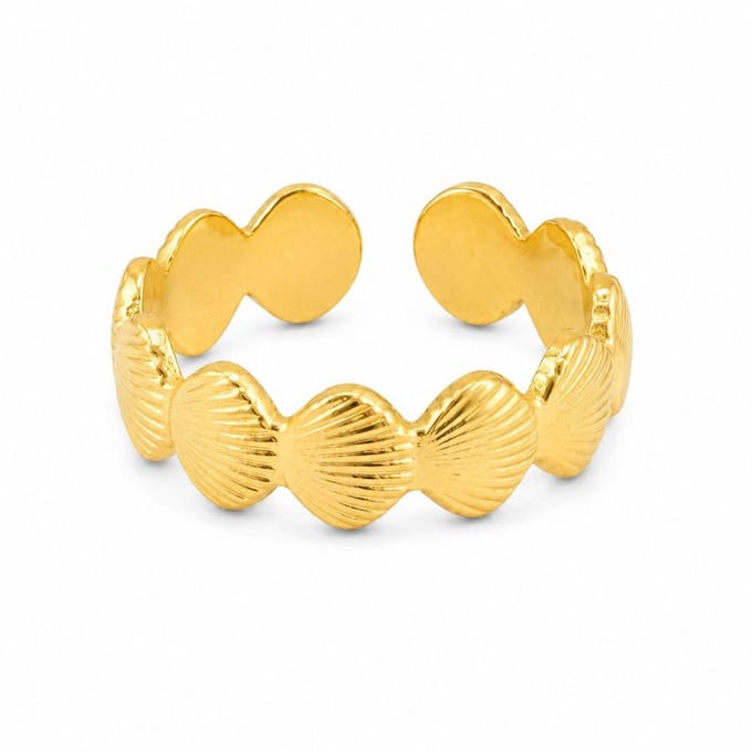 2 Love It - Ring - Aaneengesloten schelpjes - Goudkleurig - Open achterzijde - Verstelbaar