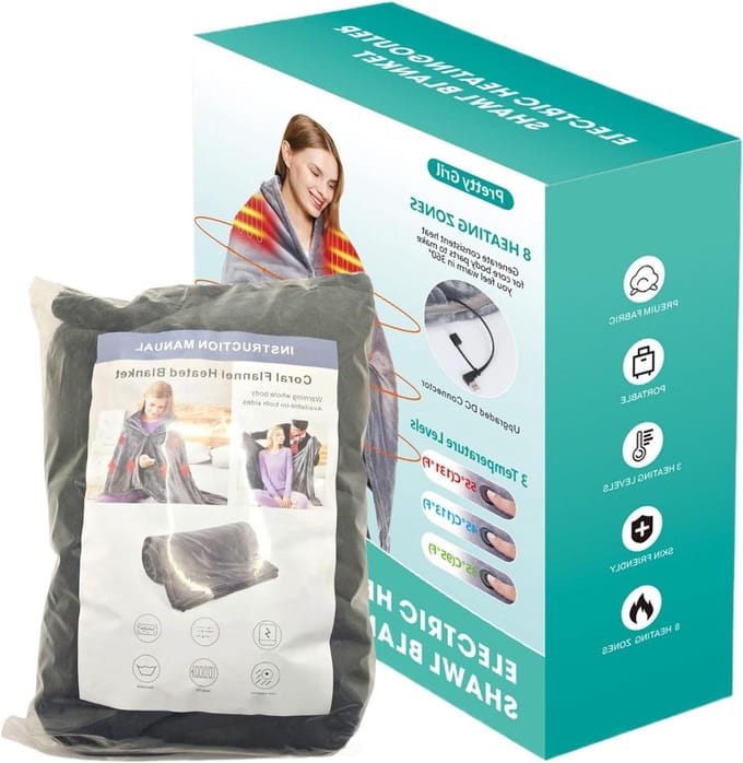 Verwarmde Sjaal - Deken Poncho - Extra Warmte - 10 Temperatuurstanden - 150 x 80 cm - Grijs