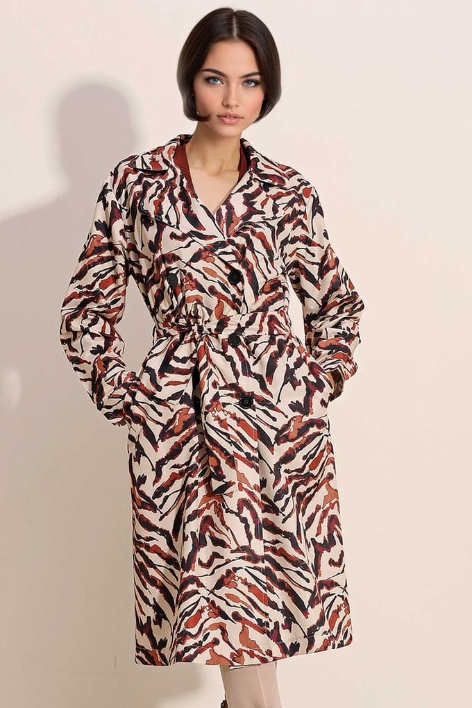 Dubbelgeknoopte Lange Trenchcoat