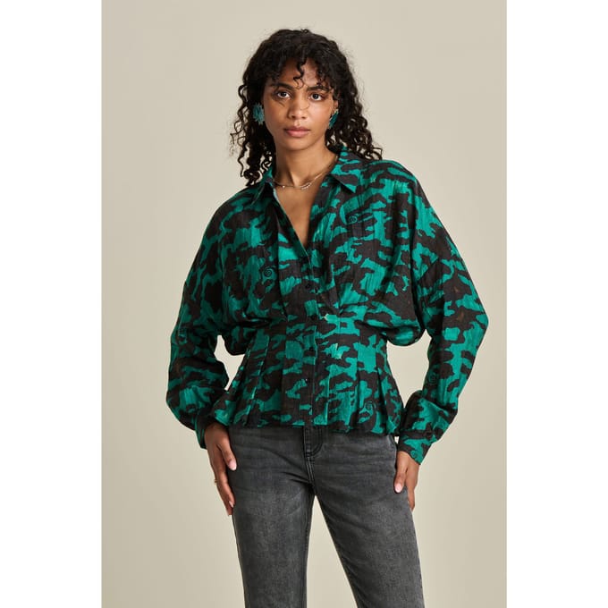 POM Amsterdam Blouse - Camo Teal Green Größe: 34 | Blusen Outlet | Damen | Cyan