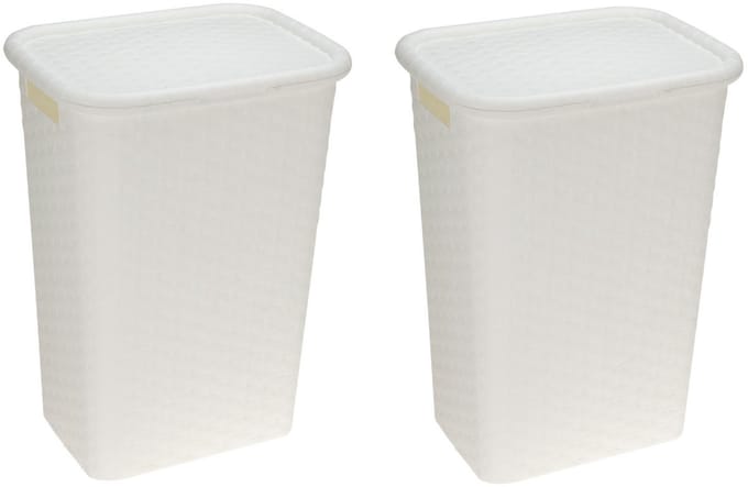 Benson Wasmand - 2x - rotan - met deksel - wit - 60 liter - 33 x 44 x 60 cm - kunststof