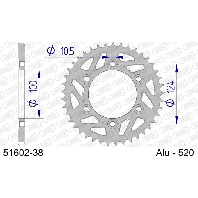 Aluminium tandwiel achter Afam 520 38 dents