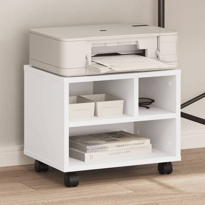 vidaXL - Printerkastje - met - wielen - 41x32x34,5 - cm - wit