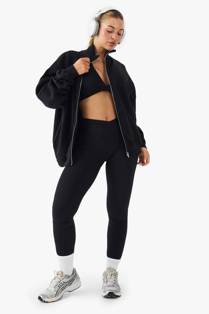 boohoo Dames Funnel Neck Zip Through Oversized Bomber Sweatshirt | Zwart | Maat: XS