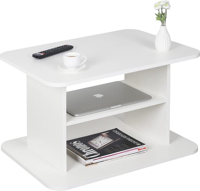 Moderne Salontafel met Opbergruimte – Wit Woonkamer Bijzettafel 69x45x50 cm