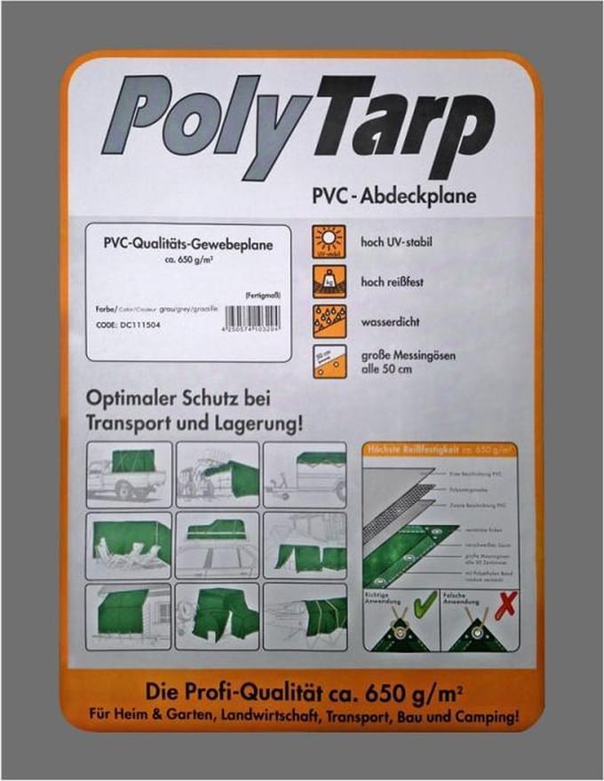 Afdekzeil, PVC zeil 650 g/m², waterdicht, industriezeil, grijs, 2x3m (6m²)