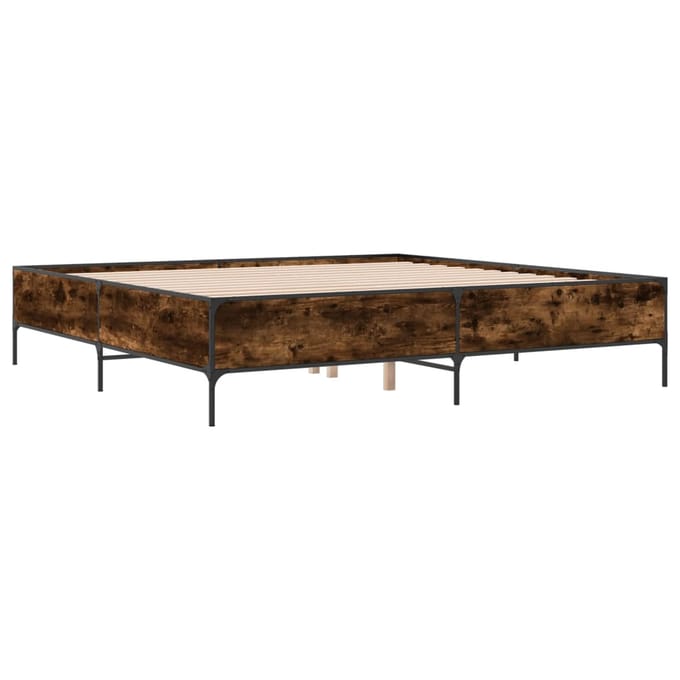 vidaXL - Bedframe - bewerkt - hout - metaal - gerookt - eikenkleurig - 200x200 - cm