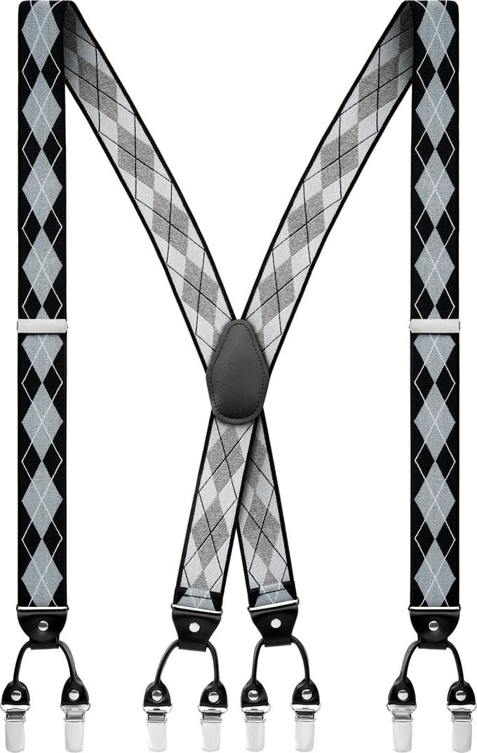 Vexel | Grijze X-vormige Bretels met Groot Diamantpatroon