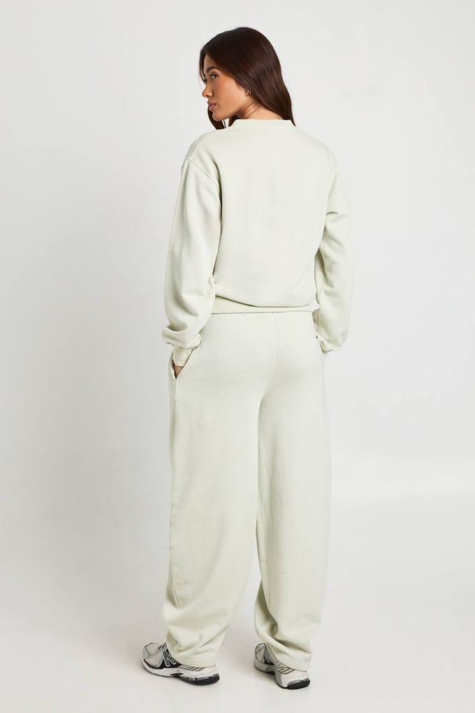 boohoo Dames Gewassen Popper Bomber Sweatshirt Wijde Pijpen Trainingspak | Steen | Maat: Medium