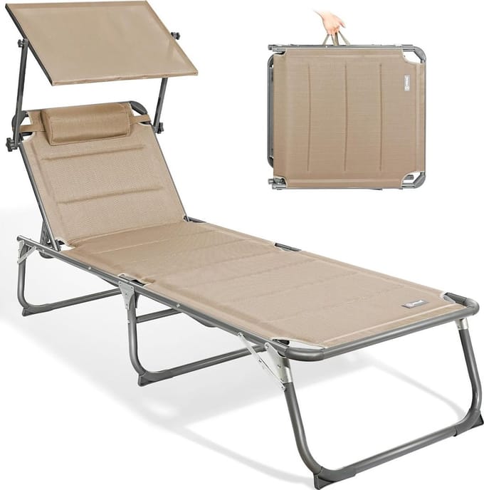 Srandstoel - Ligbed Tuin - Zonnebed - Vouwbed - Beige