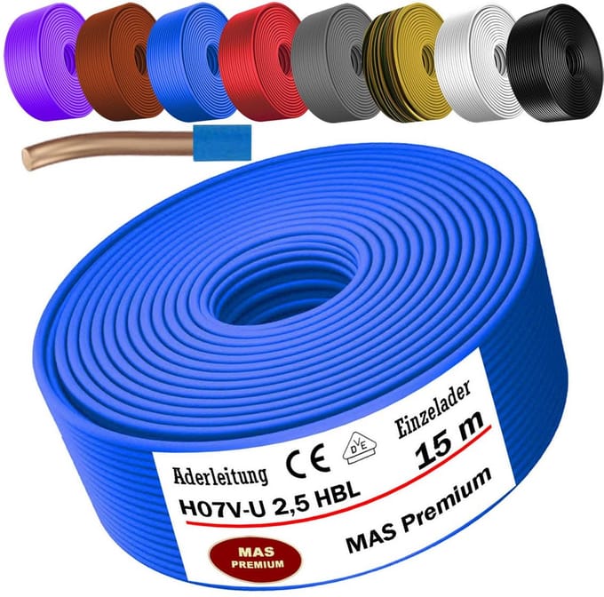 Eénaderige Installatiedraad H07V-U 1.5mm² - Flexibele Koperen Kabel op Meter
