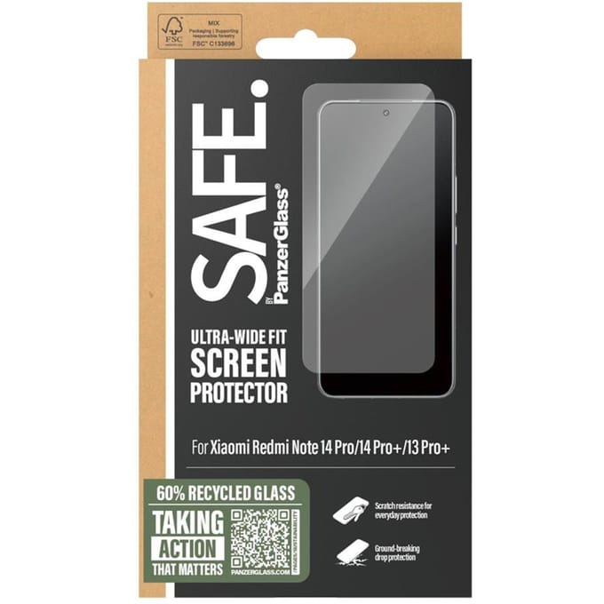 SAFE by PanzerGlass Ultra-Wide Fit Screenprotector incl. applicator voor de Xiaomi Redmi Note 14 Pro (4G/5G) / 14 Pro Plus / 13 Pro Plus