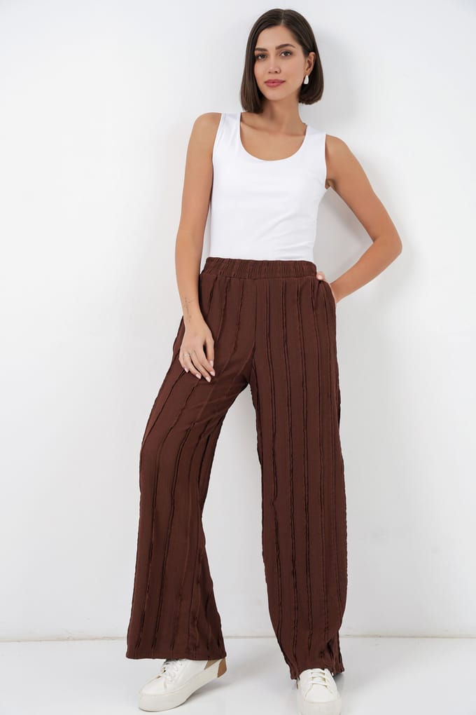 Wijde Leg Textured Pull-On Broek