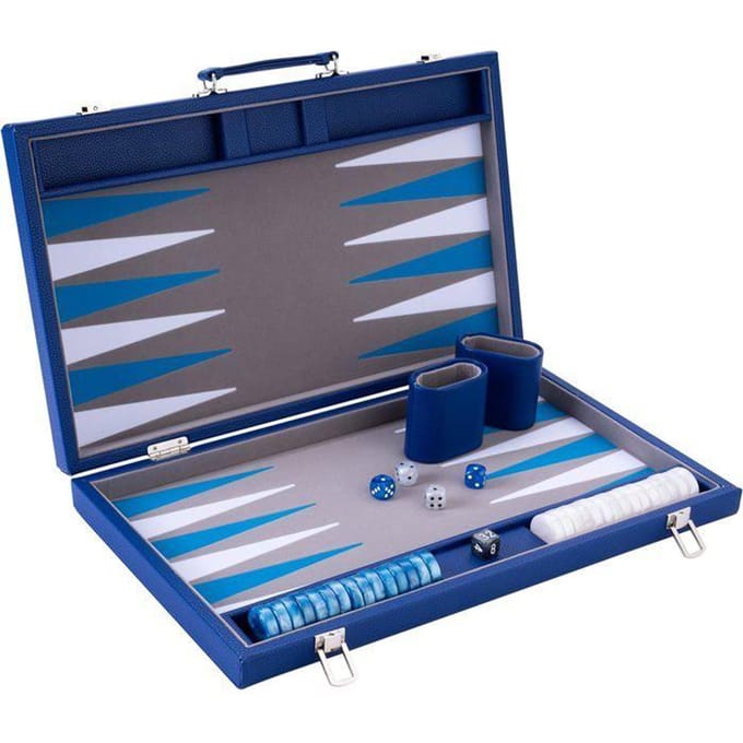 Backgammon 18  de Luxe - ENGELHART - ingelegd vilt - dobbelstenen en schijven parelmoer