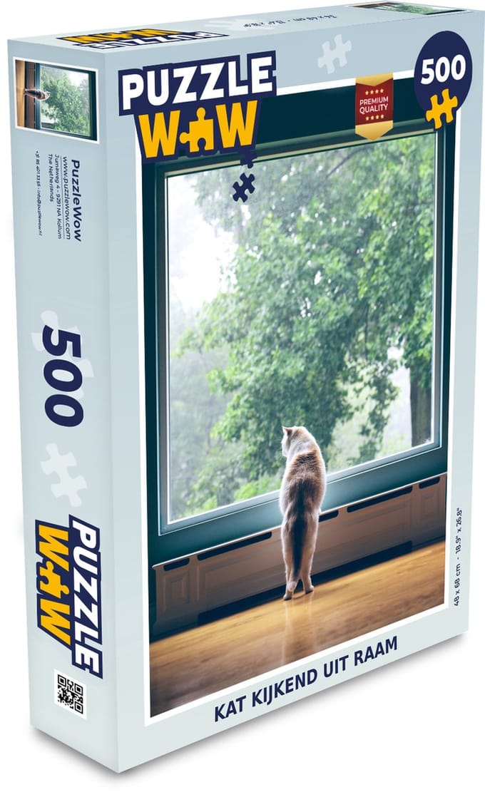 Puzzel Kat - Raam - Planten - Legpuzzel - Puzzel 500 stukjes