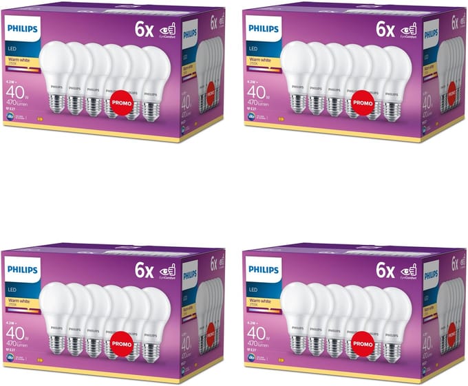 Philips Voordeelverpakking - E27 - LED Standaard lamp - Mat - 40W - Niet Dimbaar - Warmwit Licht - Set van 24 Stuks