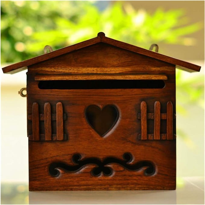 Brievenbus - Postbak - Post Opslag - Afsluitbaar Massief Hout - 26x25x12CM - Bruin