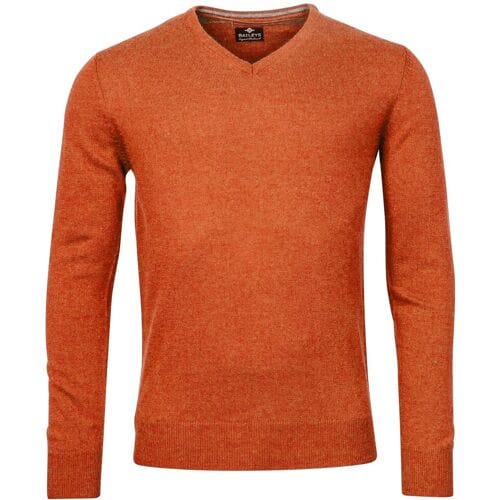 Baileys Trui V-Neck Lambswool Uni Color Single Knit Deep Orangered / male