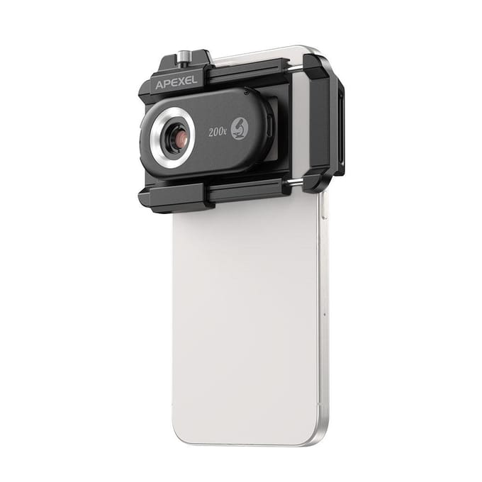 Objectif Microscope pour Téléphone Mobile APEXEL APL MS200 200X avec Lumières LED UV Intégrées Filtre CPL Microscope à Batterie gray