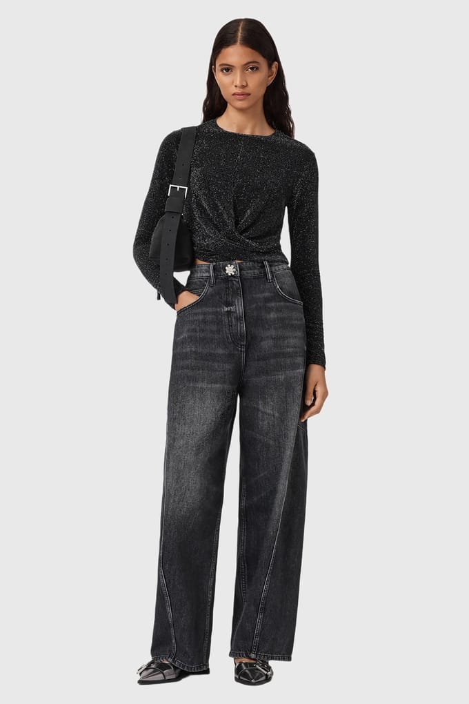 AllSaints Skylar Ls Tee Silver/black Taglia: S | Maglie a manica lunga Outlet | Donna | Grigio