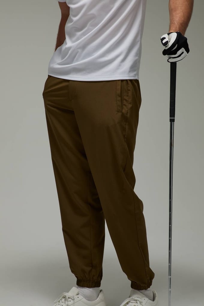 Actieve Regular Fit Golfjoggingbroek Met Boordjes | Khaki | Size Medium
