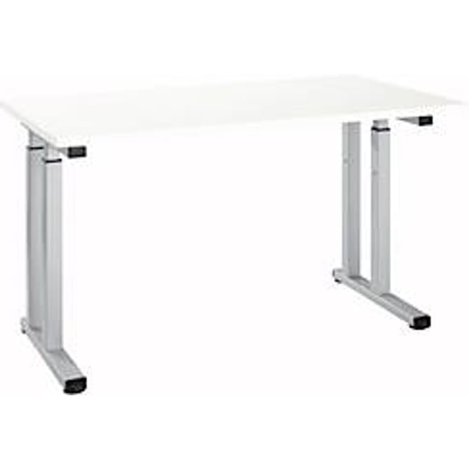 Bureauopstelling, rechthoekig, C-voet, B 1300 x D 650 x H 685-820 mm, alu wit/wit