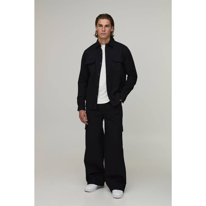 Regular Overhemd & Straight Fit Cargo Broek Set | Black | Size Medium
