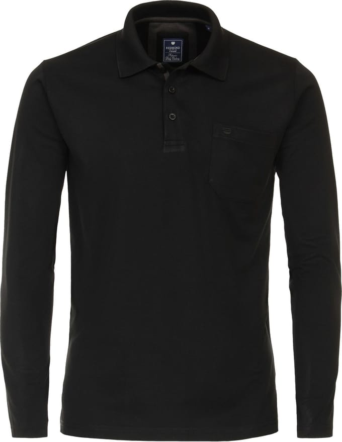 Redmond regular fit polo lange mouw - pique - zwart