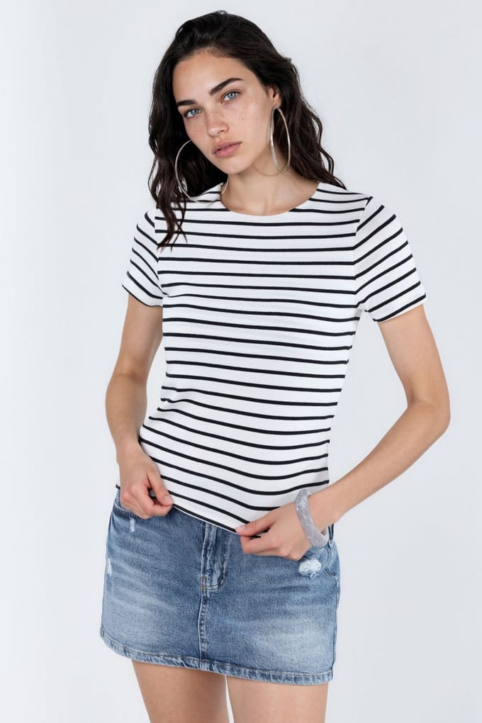 Gestreepte Ronde Hals Katoenen T-Shirt