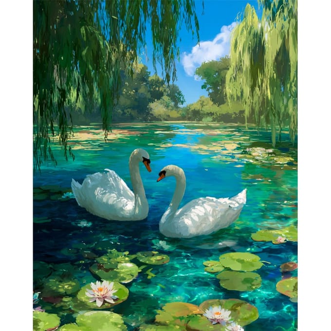 Diamond Painting Set, 40 x 50 cm - Zwanen