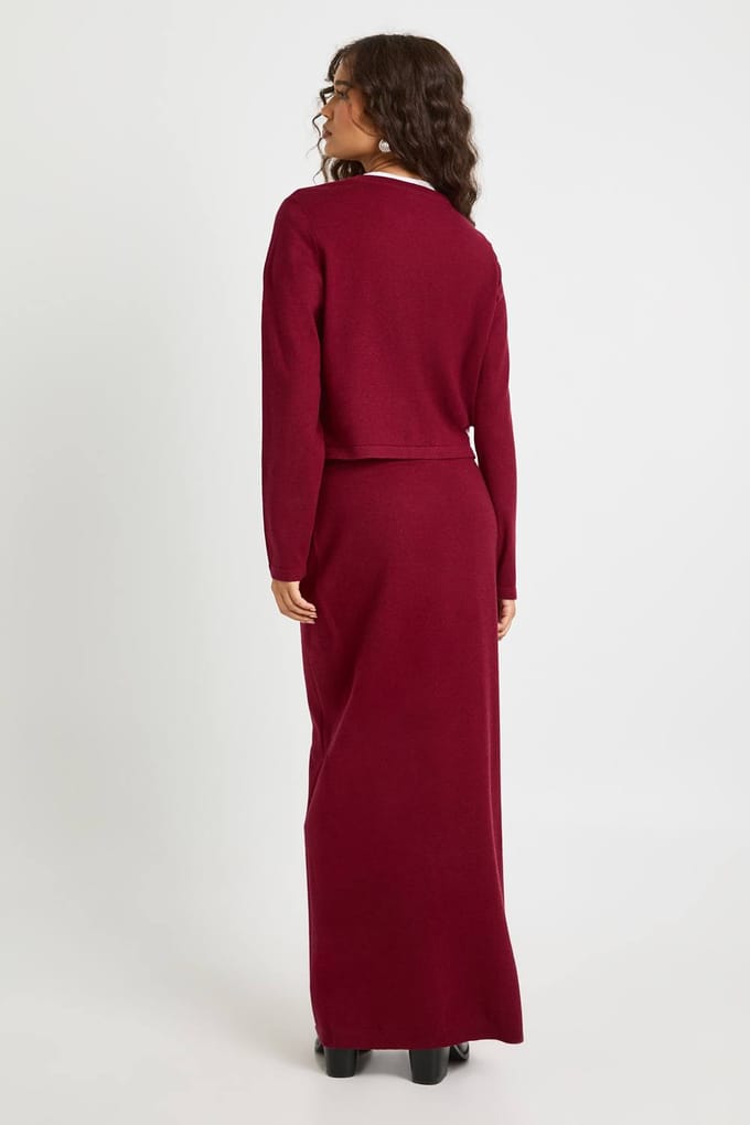 boohoo Dames Rib Knit Maxi Rok | Burgundy | Maat: Medium