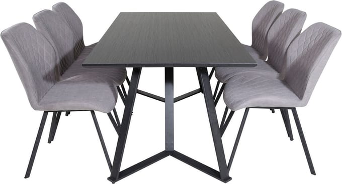 MarinaBLBL eethoek eetkamertafel zwart en 6 Gemma eetkamerstal grijs.