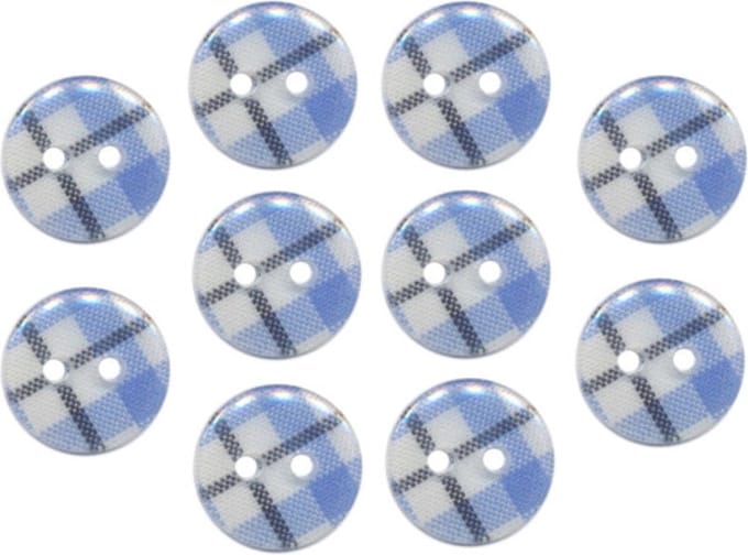 Kunststof knopen - 10 stuks - Blauw Wit Zwart - 12mm - geruit
