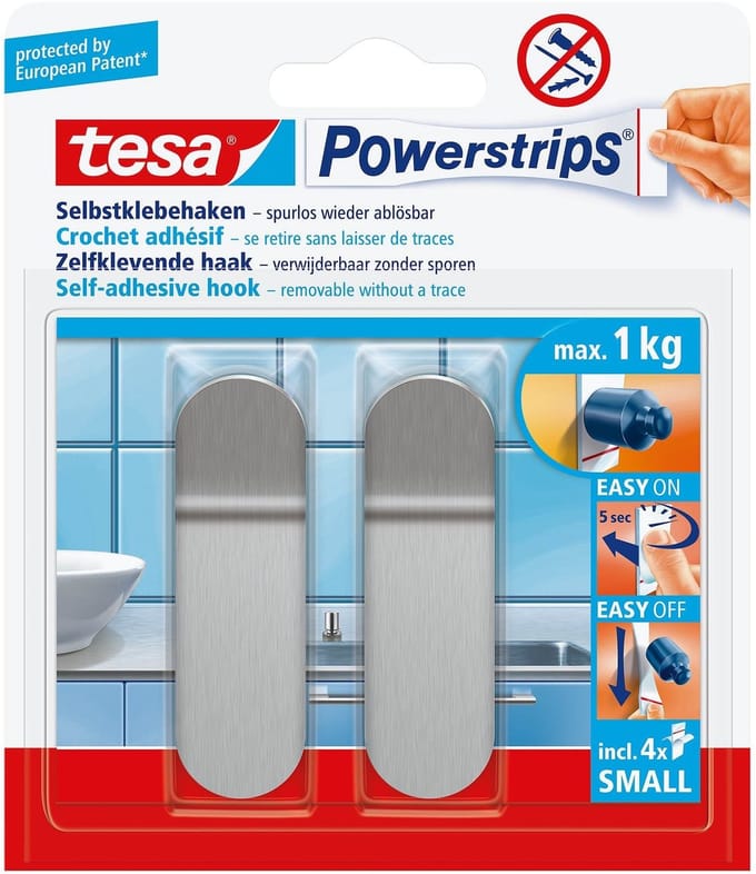 Tesa 57045 powerstrips haken small langwerpig RVS - 2 stuks