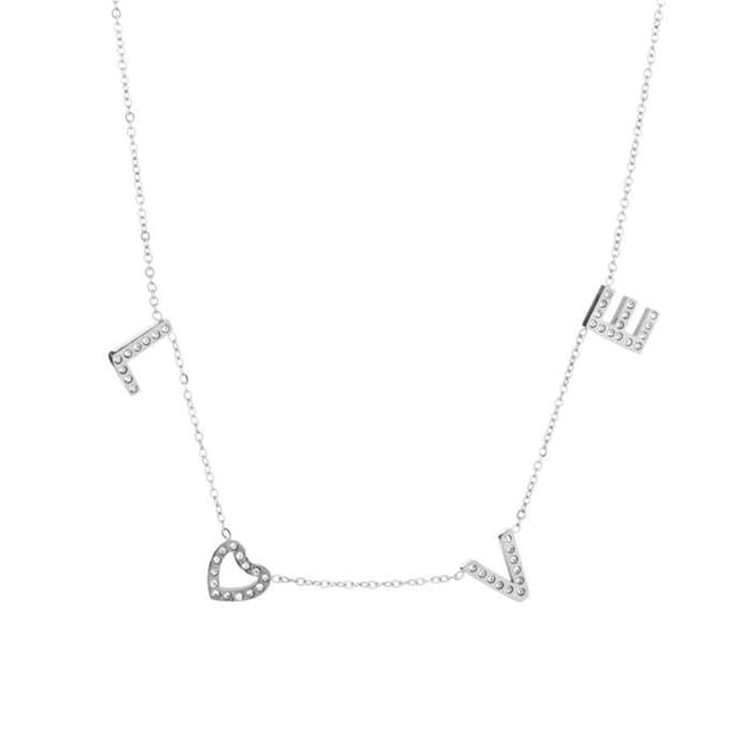 Bijoutheek Collier Love Hart Witte Stenen Zilver