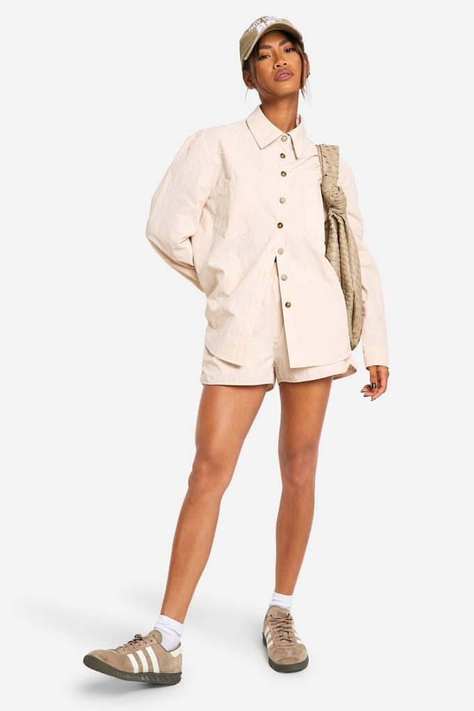 boohoo Dames Nylon Oversized Shirt | Steen | Maat: 36
