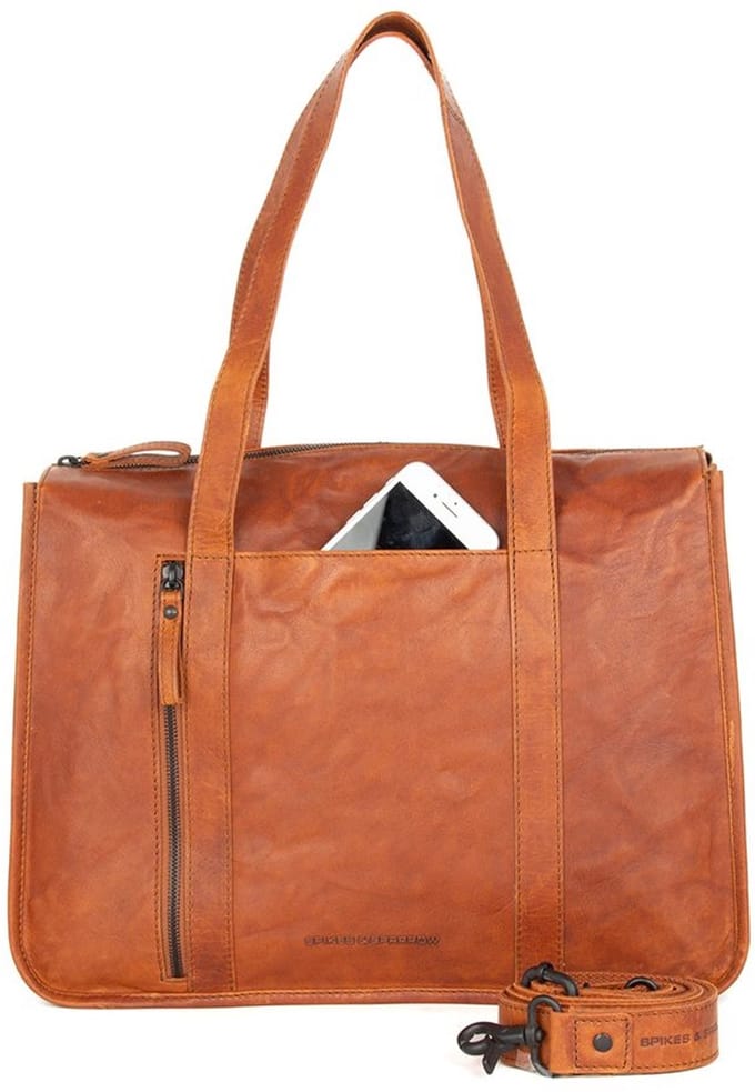 Leren Laptop / Schoudertas - 15 inch - Catrenia - Brandy Cognac