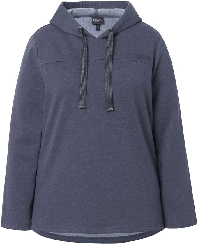 Ulla Popken - Dames - Sweatshirt schriftprint classic capuchon lange mouwen - Asfaltgrijs - Maat 46+
