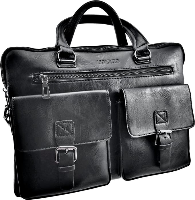 Laptoptas Heren - Zwarte Imitatieleer - Laptop Schoudertas 15 inch