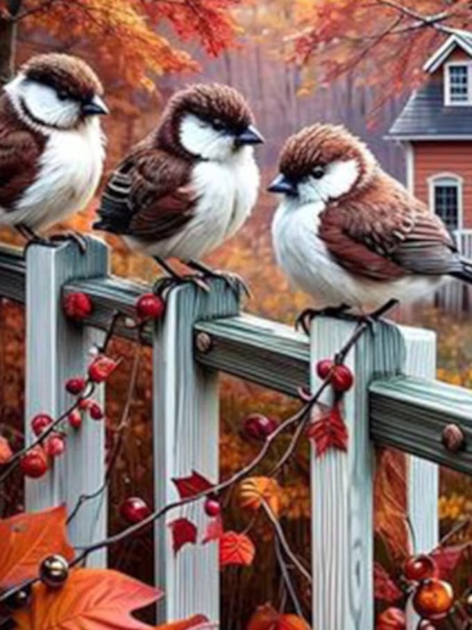 Diamond painting Vogels huis herfst 30x40cm vierkante steentjes