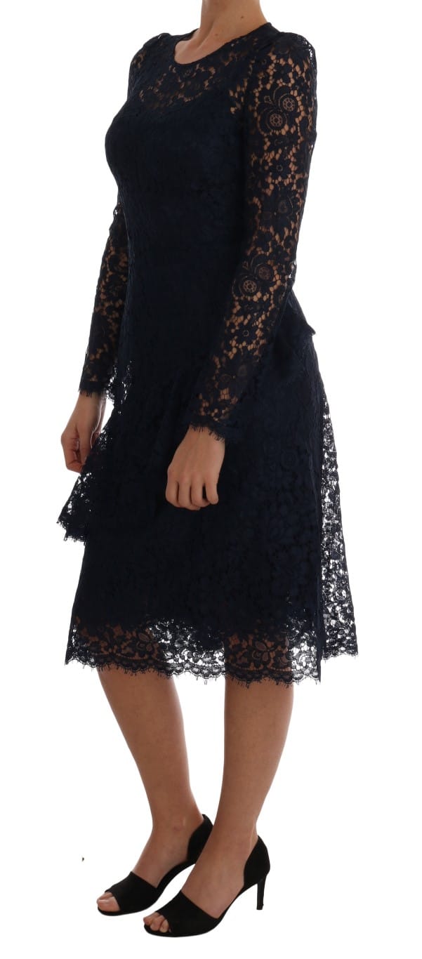Dolce & Gabbana Damesblauwe Taormina Gebloemde Kanten Sheath Jurk